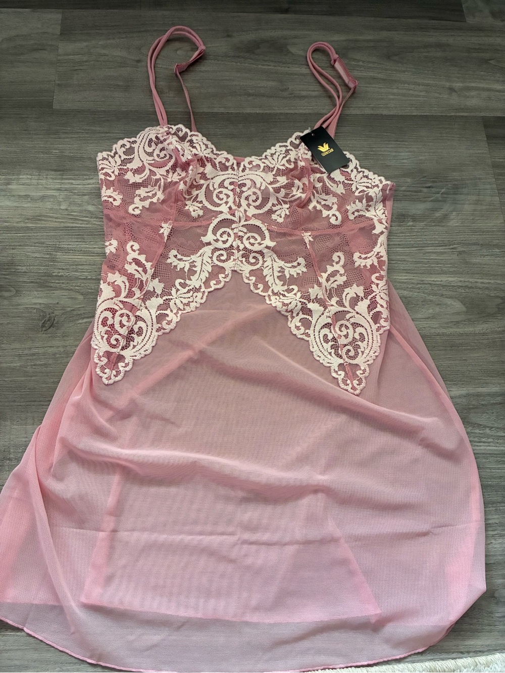 Wacoal Pink Chemise with Cream Lace Trim